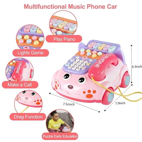 Baby Phone Toy,Baby Toy Phone Cartoon Baby Piano Music Light Toy Children Pretend Phone, Kids Cell Phone Girl with Light Parent-Child Interactive Toy Gift Game Boy Girl Early Education Gift Pink 18M+ - Pink thumbnail 2