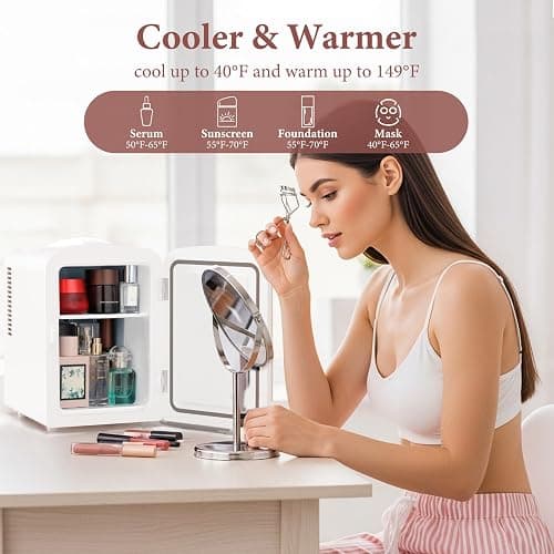 Xbeauty Mini Skincare Fridge, Compact Refrigerator with 4L Capacity/6 Cans | Cooler & Warmer, Removable Shelf for Skincare, Beverages, Cosmetics, Perfect for Dorm, Bedroom, White thumbnail 3
