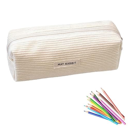 Federmäppchen Mädchen - Teenager Etui Schule,Schlamppermäppchen Cord,Studium Must Haves Stifte Mäppchen Aesthetic,Portable Federtasche Erwachsene,Pencil Case Aesthetic,Mäpchen für Schulsachen (Weiß) - Image 1