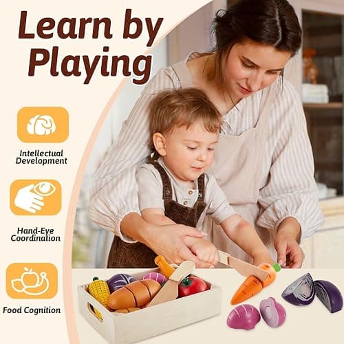 LINFUN KIDS Gioco Verdura da Tagliare Cucina Giocattolo per Bambini Legno Giochi Cibo Gioco di Ruolo Educativo Montessori Regalo Per Bimbo 1 2 3 Anno thumbnail 6