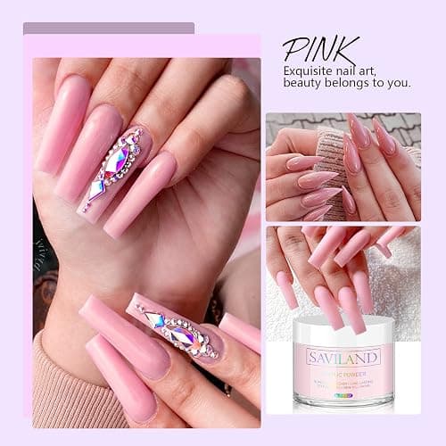 SAVILAND Pink Acrylic Powder - 30g Professional Acrylic Nail Powder for Acrylic Nails Extension, 3D Nail Art Polymer Powder, No Need Nail Lamp thumbnail 2