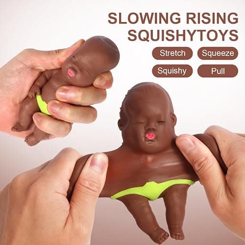 2 Pack Squeeze Stress Doll Toys, Cute Little Baby Doll Fidget Toys, Stress Relief Sensory Squishy Toys for Kids Adults (Black) thumbnail 4
