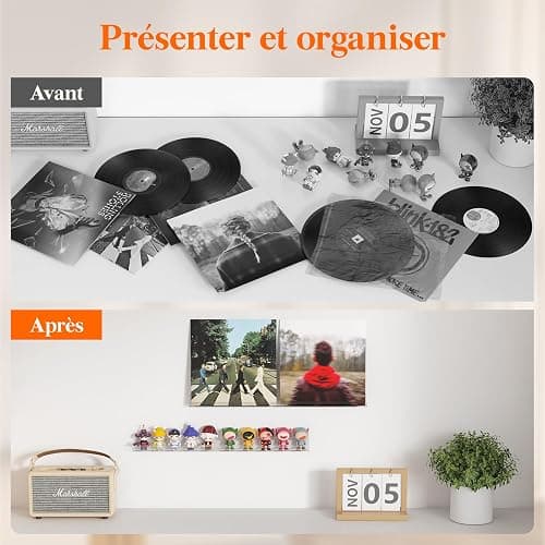 Lifewit Étagères Flottantes pour Disques Vinyles, Lot de 10 Étagères Murales en Plastique Clair 30 cm, Décoration pour Livres/Photos/Maquillage, Chambre, Salon, Salle de Bain, Rangement 、Organisation thumbnail 4