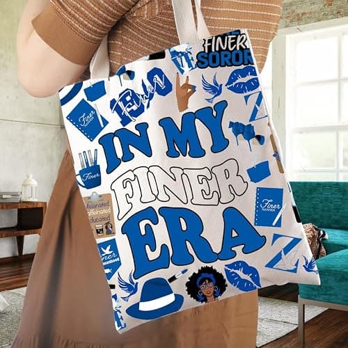 WCGXKO Sorority Gift In My Finer Era Royal Blue & White Finer Sisterhood Sorority Life Canvas Tote Bag thumbnail 2