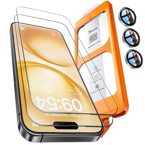 TOCOL Pellicola Vetro Temperato per iPhone 15 Pro con Pellicola Fotocamera, Rimozione Automatica Della Polvere, Senza Bolle, Anti-Impronte, Durezza 9H, Copertura Completa, Argento - Image 1