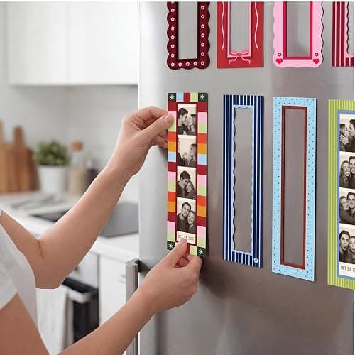 Tellegloww 8 Pcs Magnetic Photo Booth Strip Frame, Lovely, 1.5 x 8 in | Vertical Holders for Fridge, Colorful Vintage Design Fits Strips, Refrigerator Decor, Display Photobooth Memories Easily thumbnail 2