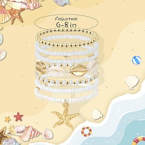 Artlunar Summer Beach Bracelet for Men Women Teens Seashell Starfish Clay Beaded Elastic Stackable Stretch Boho Friendship Bracelets Summer Jewelry Gifts Party Accessories thumbnail 2