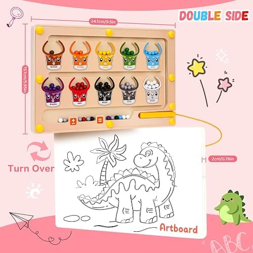 2 IN 1 Magnetic Color and Number Maze, Montessori Toys with Drawing Board for 3 4 5 Year Old, Wooden Magnet Balls Puzzles, Learning Educational Toys for Kids Toddlers Boys Girls Christmas Birthday thumbnail 2