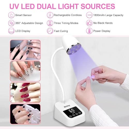 Mnhty U V LED Nail Lamp, Goose Neck Flash Cure Lamp 27W Rechargeable Mini U V Light for Gel Nails, Cordless Flash Cure Light with 3 Timers&Sensor, Fast Curing Gooseneck Lamps for Gel X, Snow White thumbnail 2