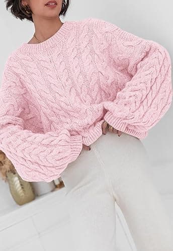 PRETTYGARDEN Womens Sweaters Fall 2025 Cable Knit Long Sleeve Crewneck Oversized Sweater Chunky Pullover Loose Outfits thumbnail 2