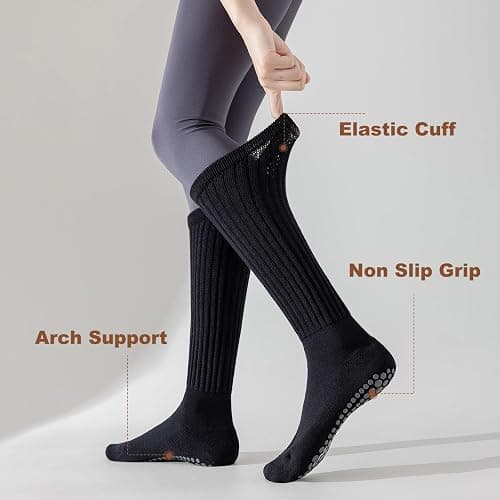 TOAMOUR Pilates Socks with Grips for Women Non Slip Yoga Socks 3 Pairs Long Scrunch Socks Barre Gym Crew Socks thumbnail 4