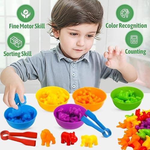 RAEQKS Counting Sorting Toys Matching Stacking Toys with Bowls Preschool Learning Activities Educational Sensory Game Montessori STEM Toy Daycare Sets Animals Gifts for Toddlers Kids Boys Girls thumbnail 5