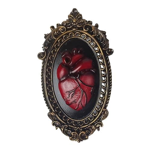 KISWIAR Vintage Wall Sculpture, Oval Aesthetic Room Décor, Gothic Art Wall Decorations with Resin 3D Anatomical Heart Design Hallway Decor (Red) - Image 1