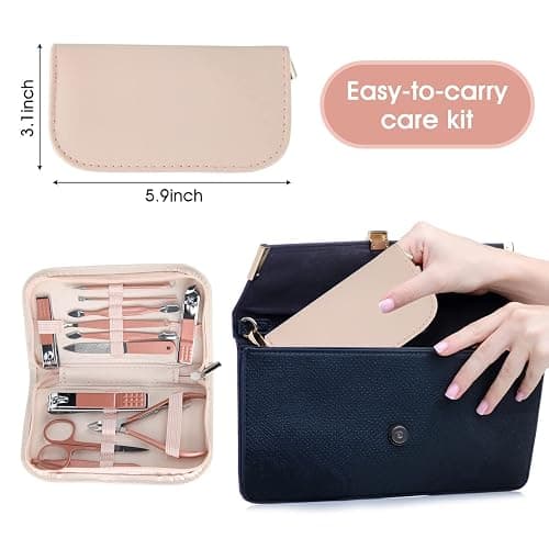 Nail Clippers & Beauty Tool Portable Set, Rose Gold Manicure Set, 12 in 1. | Martensitic Stainless Steel, Pink Leather Bag, Suitable for Home, Workplace, Outdoor Travel, Gift Giving, Salon. thumbnail 3