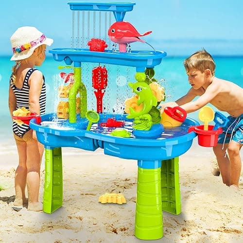 VATOS 3 Tier Sand Water Table, Kids Splash Sand Table Water Toys for Aged 3 4 5 6 7 8 9, Activity Sensory Table Summer Beach Outside Toys for Toddlers Kids thumbnail 2