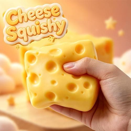 Cheese Squishy Stress Relief Original Sensory Food Squishy Stress Relief Fidget Toy Stress Balls for Adults (Yellow-1PC) thumbnail 2