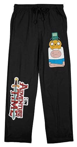Adventure Time Finn, Jake, and BMO Men's Black Drawstring Sleep Pants - Image 1