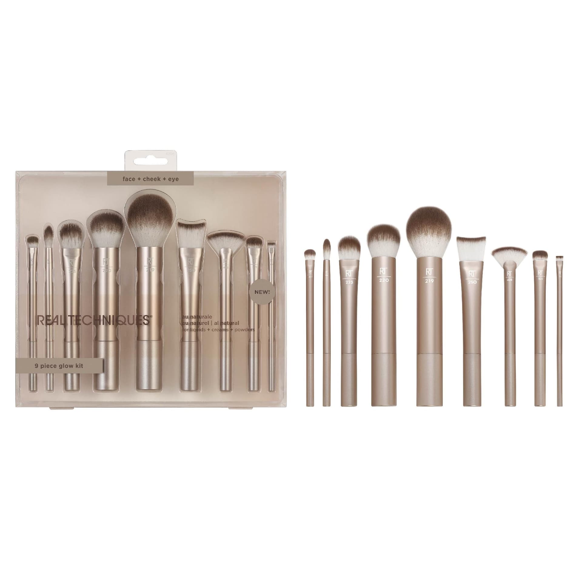 REAL TECHNIQUES Au Natural Makeup Brush Kit for Foundation, Powders and Concealers, Premium Quality Facial Brushes, Set of 9, Gold - Image 1
