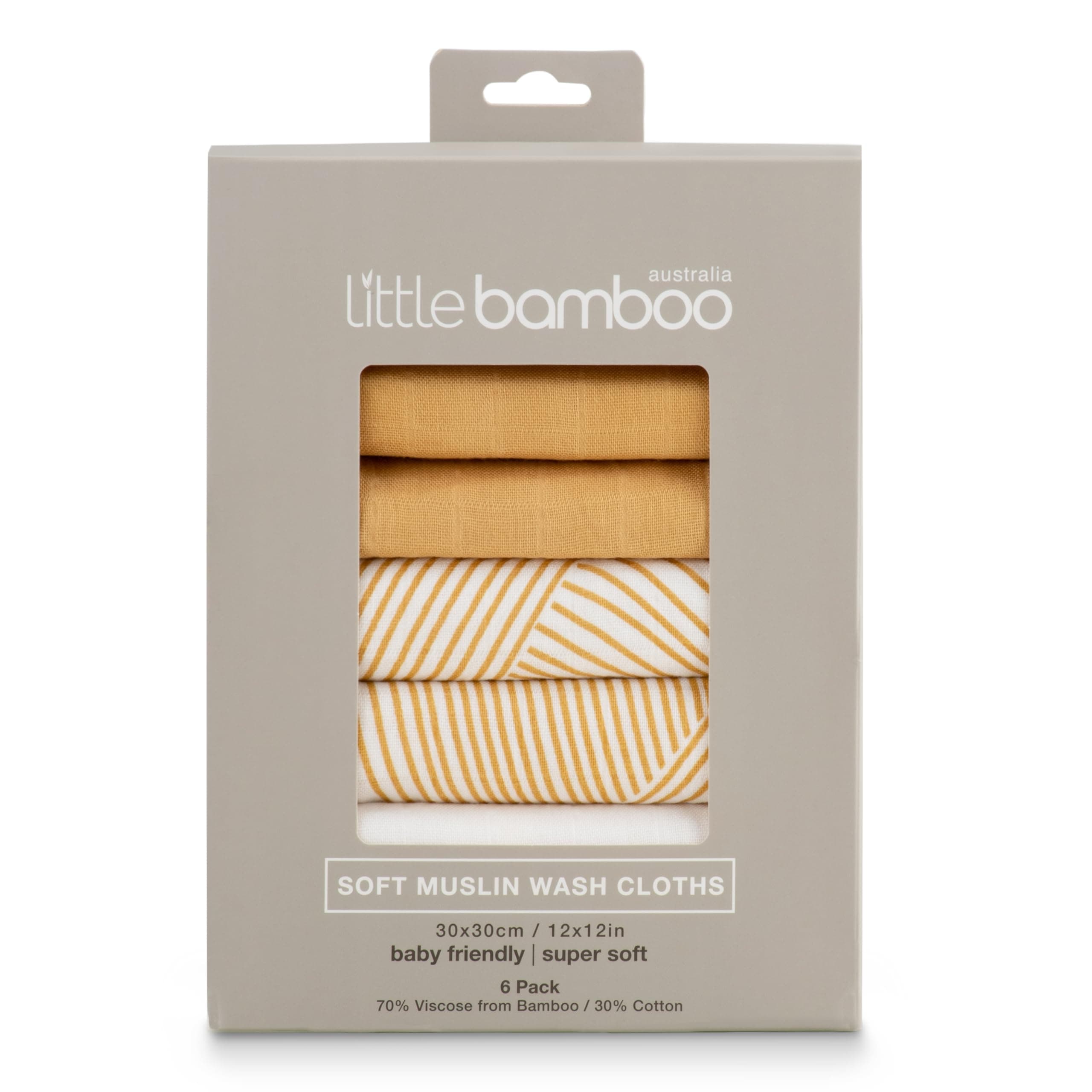 Little Bamboo Muslin Baby Face Washer Cloths 6 Pack - Linear Sands Marigold - Linear Sands Marigold - Image 1