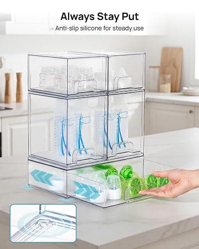 Vtopmart Stackable Storage Drawers Set of 5, Clear Plastic Organizer Bins for Baby Bottle, Beauty Supplies Storage, Ideal for Kichen Countertop, Vanity, Bathroom, Cabinet, Pantry Organization thumbnail 9