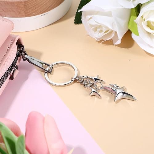 Lusofie 2Pcs Galaxy Star Keychain Stainless Steel Aesthetic Cute Keychain Key Chain Bag Charms for Purse Handbag Backpack, Lucky Star Key Chain Gift for Family Friends(Silver) thumbnail 6