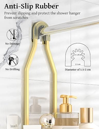 YASONIC Never Rust Shower Caddy Hanging Organizer - Aluminum Over-the-Showerhead Rack With 10 Hooks for Razor/Sponge and Soap Basket - Gold thumbnail 6
