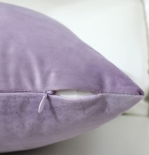 mixeoo Comfy Lavender Throw Pillow Covers Decorative Square Solid Thick Velvet Super Soft Cushion Cases Home Decor for Sofa Couch Living Room Chair, Set of 2, 18 x 18 Inch thumbnail 4