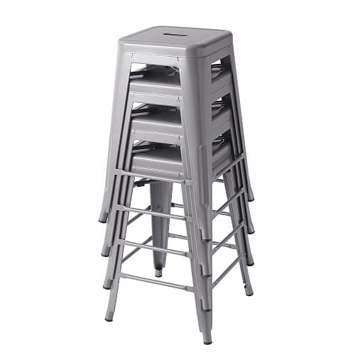Amazon Basics Metal Bar Stools, 24-Inch, Easy Assembly, Dark Grey, Set of 4 - Image 1