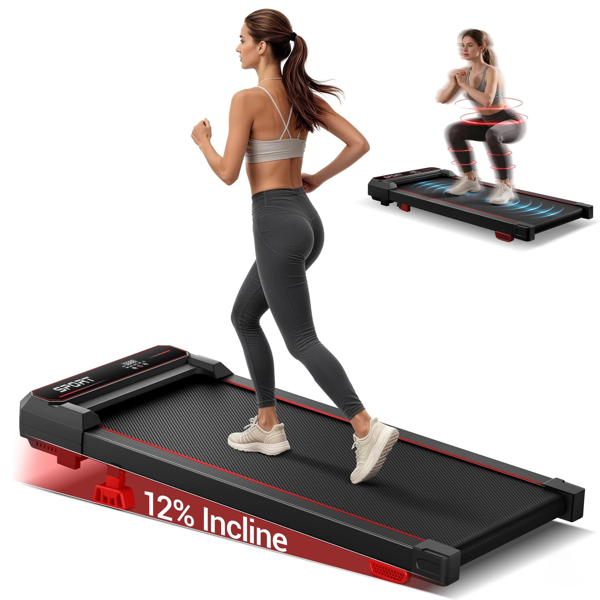 LONTEK 12% Incline Walking Vibration Pad Treadmills for Home, 4 in 1 PortableTreadmill with 120KG Weight Capacity, Under Desk Treadmill with 3.0HP Brushless Quiet | Compact, Foldable, Portable, Under Desk, 0.6-6.2MPH, Quiet 2.5HP, Remote & Digital Display, 330lb Capacity, Home Office Gym - Image 1