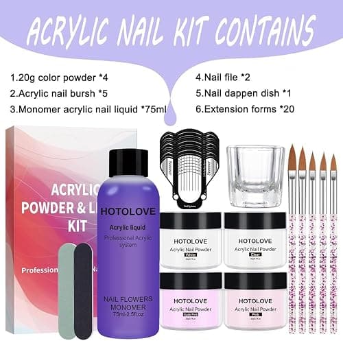 Acrylic Liquid Monomer and Powder Set - Professional Nail Kit Set with 5 Sizes Brush, 4 Color Acrylic Nail Kit for Extension, Carving, Manicure, French Tips Art thumbnail 4