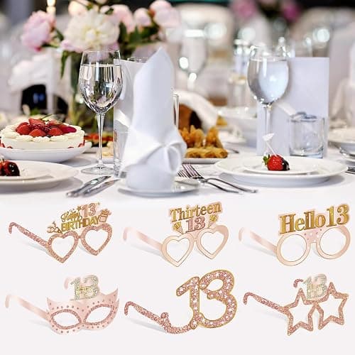 Guiruiy 24PCS 13th Birthday Paper Eyeglasses Decorations for Girls, Pink Rose Gold Happy 13th Birthday Eyeglasses Party Supplies, Funny 13 Year Old Birthday Thirteen Teenager Glasses Decor thumbnail 2