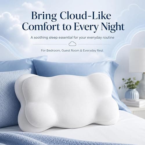 SXIOQI Cloud Pillow Mellow Cloud Align Pillow Ergonomic Memory Foam Cervical Support Pillow for Side, Back & Stomach Sleepers with Breathable Washable Cover, Dual Height Comfort, White, 2 Pack thumbnail 7