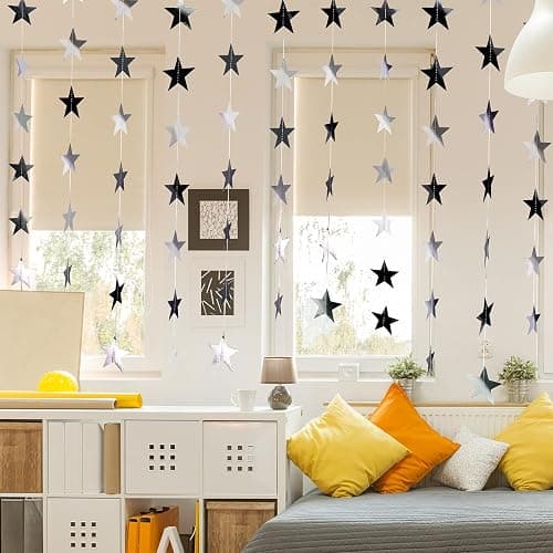 Patelai 130 Feet Glitter Star Garland Banner 2026 Party Decoration Double Side Star Hanging String Streamer Paper Twinkle for Graduation Wedding Birthday (Black) thumbnail 5
