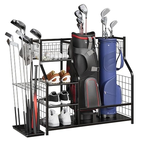 GarveeLife Golf Bag Organizer, Sports Equipment Organizer, Sports Organizer for Garage, Golf Bag Stand for Garage with Baskets, Hooks - Image 1