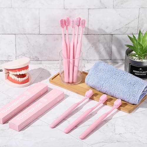 FoldTier 12 Pcs Pink Toothbrush Extra Soft Toothbrush Intensive Clean Tooth Brush for Adult Deep Clean Tooth Brush Individually Wrapped Gentle Bristle for Home Hotel Travel(Classic,Pink) thumbnail 7