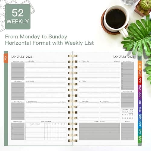 2026 Diary A5 Week to View, 2026 Planner, Jan to Dec 2026, Diary 2026 with Monthly Tabs, Twin-Wire Binding, Weekly & Monthly To Do, Inner Pockt for School & Work - Green (8.5" x 5.9") thumbnail 4