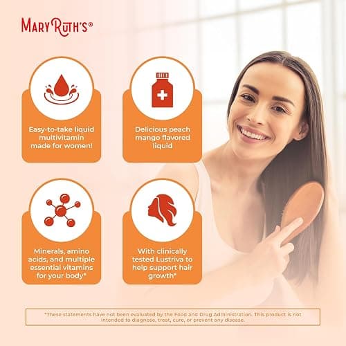MaryRuth's Liquid Multivitamin + Hair Growth Travel Pack | 8 ct | Biotin 10000mcg | Lustriva Hair Growth Supplement | Clinically Tested in Women for Thicker Hair & Facial Wrinkle | Ages 18+ | 1 Fl Oz thumbnail 6