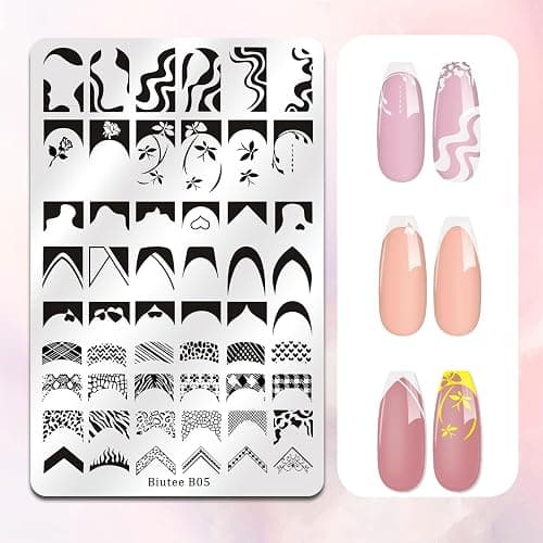 Biutee Nail Stamping Kit 2Pcs Nail Art Stamping Plates 4Pcs Stamping Gel Polish French Tip Nail Stamp Kit 110 Patterns with Silicone Stamper Scraper Large Lace Stamp Template Christmas Gift for Women thumbnail 8