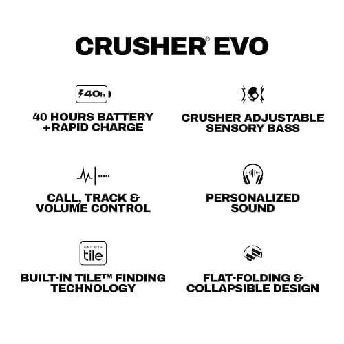 Skullcandy Crusher Evo Wireless Bluetooth Headphones with Extra USB-C Charging Cable, Multi-Sensory Bass, Noise Isolating Over-Ear Fit, 40 Hours Battery, Microphone for iPhone Android - Bone thumbnail 10