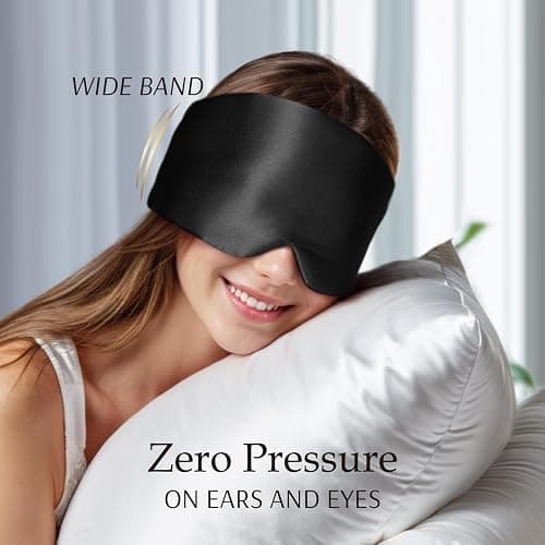 Zenssia 100% Mulberry Silk Sleep Mask Eye Mask for Man and Woman with Adjustable Headband, Full Size Large Sleep Mask & Blindfold for Total Blackout for All Night Sleep, Travel & Nap- Black thumbnail 5