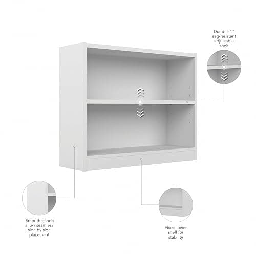 Bush Furniture Universal Small 2 Shelf Bookcase in White, Low Storage and Display Bookshelf for Home Office or Living Room Organization thumbnail 5