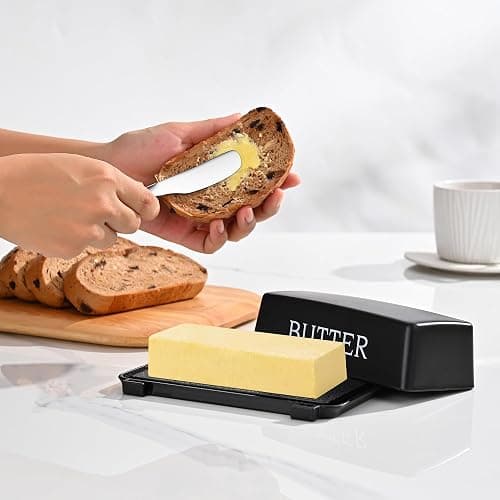 Butter Dish With Cover And Knife,Food Grade Plastic Butter Holder With Lid For Countertop,Black Dishwasher Safe Butter Storage Container thumbnail 6