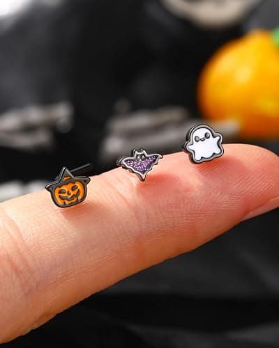 Agrewd 3PCS Halloween Nose Studs 20G Black Nose Rings for Women Men L Shaped Nostril Piercing Jewelry Stainless Steel thumbnail 4