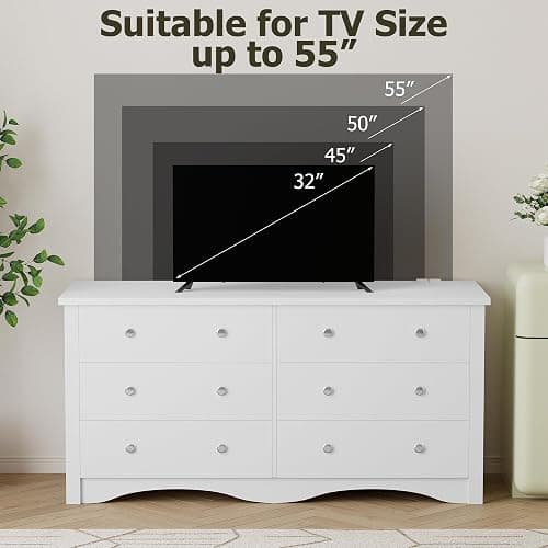 YESHOMY Dresser for Bedroom with Power Outlet,6 Drawers Dresser, Modern Chest of Drawers, Wooden Dressers, TV Stand for Living Room,Closet, Hallway (White) thumbnail 4