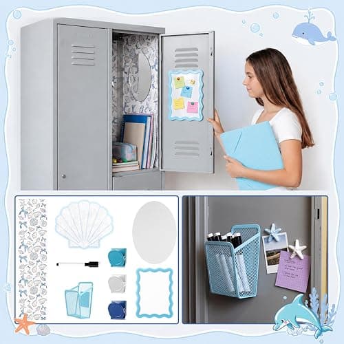 Sabary 15 Pcs Coastal Starfish Seashell Locker Decoration and Organizer Set Locker Wallpaper Magnetic Pen Holder and Mirror Whiteboard Marker Shell Cork Board with 3 Magnetic Clip 6 Starfish Magnets thumbnail 5