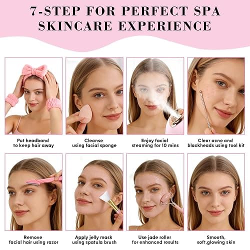 Pjordo Facial Steamer Spa Kit with 17 Skin Care Tools, Nano Ionic Face Steamer for Deep Cleaning Unclogs Pores, Warm Mist Humidifier Steamer for Face Home Sauna SPA, Valentines Day Gifts for Women thumbnail 6