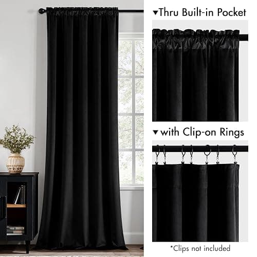 MIULEE Black Velvet Blackout Curtains 84 Inch Long 2 Panels, W40 x L84 | Luxury Super Soft, Thermal Insulated, Room Darkening Drapes, Rod Pocket Design, Window Curtains for Bedroom Living Room thumbnail 4