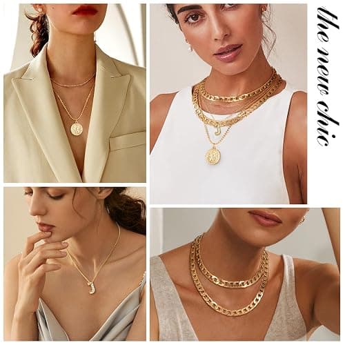 MJartoria Gold Layered Necklaces for Women Trendy Balloon Initial Pendant Necklace Dainty Chunky Chain Choker Necklaces Jewelry Birthday Gifts - Gold - J thumbnail 3