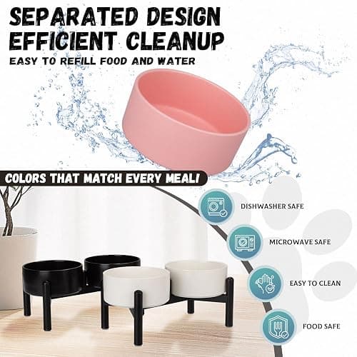 Raised Ceramic Dog Bowl Set - Elevated Double Dishes with Stainless Steel Stand - Food and Water Bowls for Small to Medium Dogs - Each Holds 2 Cups (28.75 fl oz) - Grey thumbnail 6