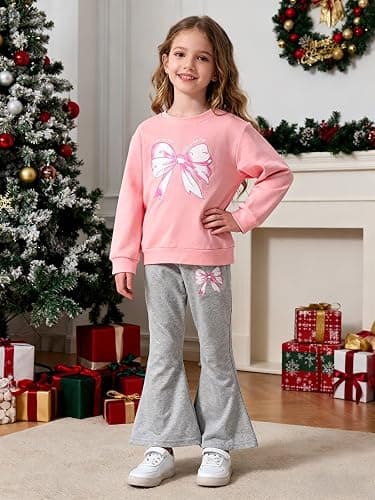 HSOXLQF Toddler Kid Girls Clothes Butterfly Sweatshirt & Flare Leg Pants Fall Winter for Girl Cute Christmas Outfits thumbnail 3